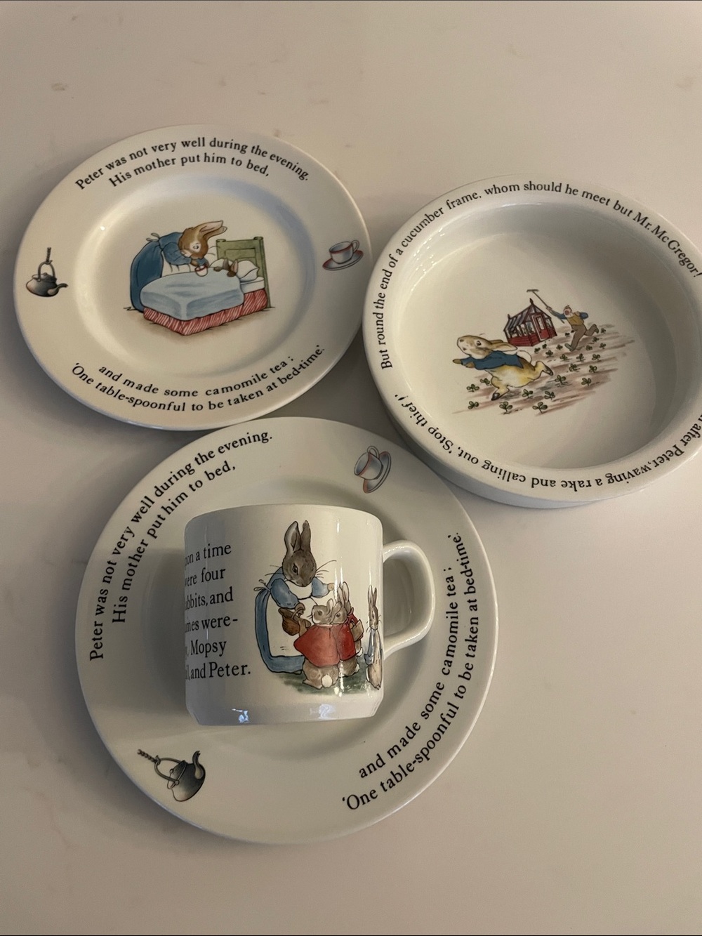 Wedgwood Peter Rabbit White Ceramic Dishware with Black Print
